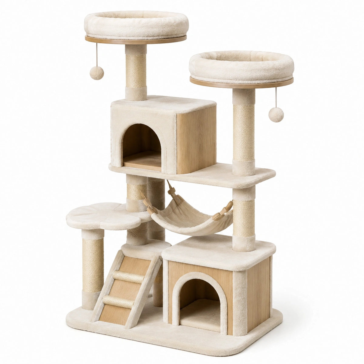 Árbol para gatos de madera y felpa beige 150 cm