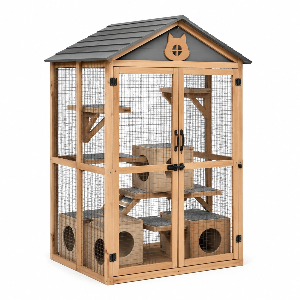 Jaula para gatos de madera de abeto y alambre galvanizado para exterior