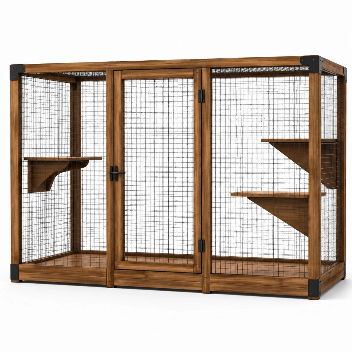 Jaula de madera para gatos con malla de acero galvanizado 182x76x121 cm
