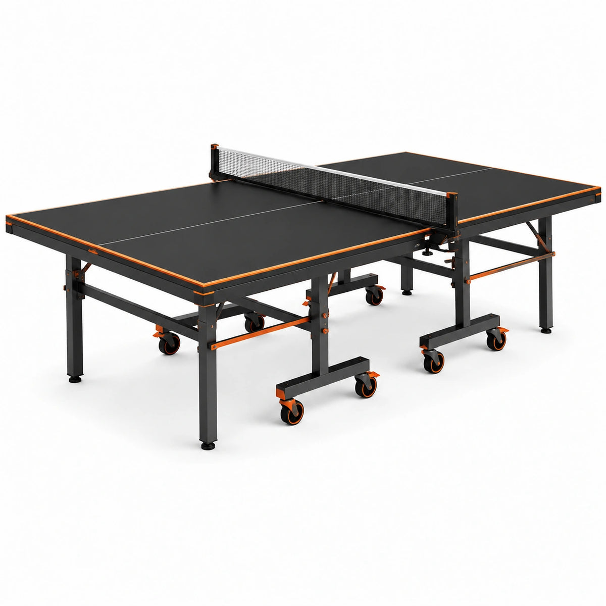 Mesa de tenis de mesa de MDF negro y naranja con ruedas