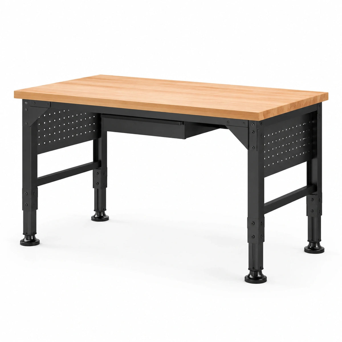 Mesa de trabajo de madera y acero con altura ajustable