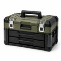Caja de herramientas apilable de plástico con cajones de 52 x 33 x 31 cm verde y negro
