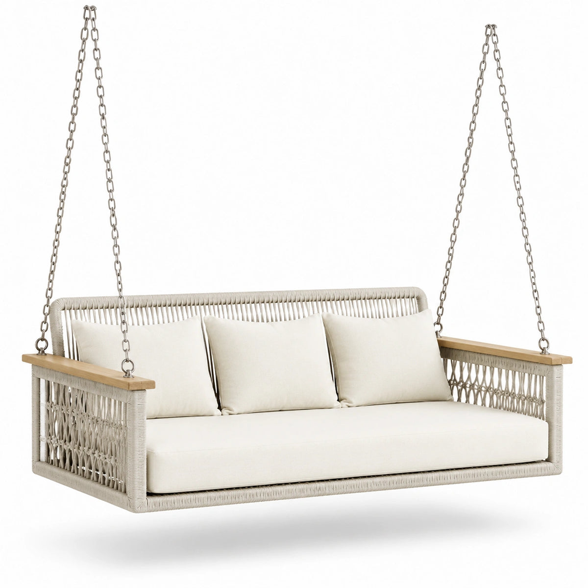Columpio de Rattan Sintético con Cojines Crema 200x90x75 cm